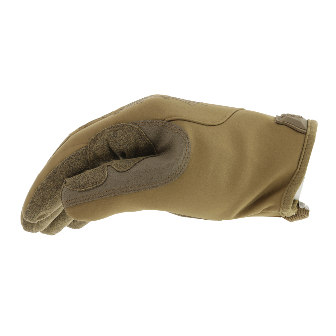 side view of cold weather tactical glove highlighting insulated thumb and contoured wrist cuff