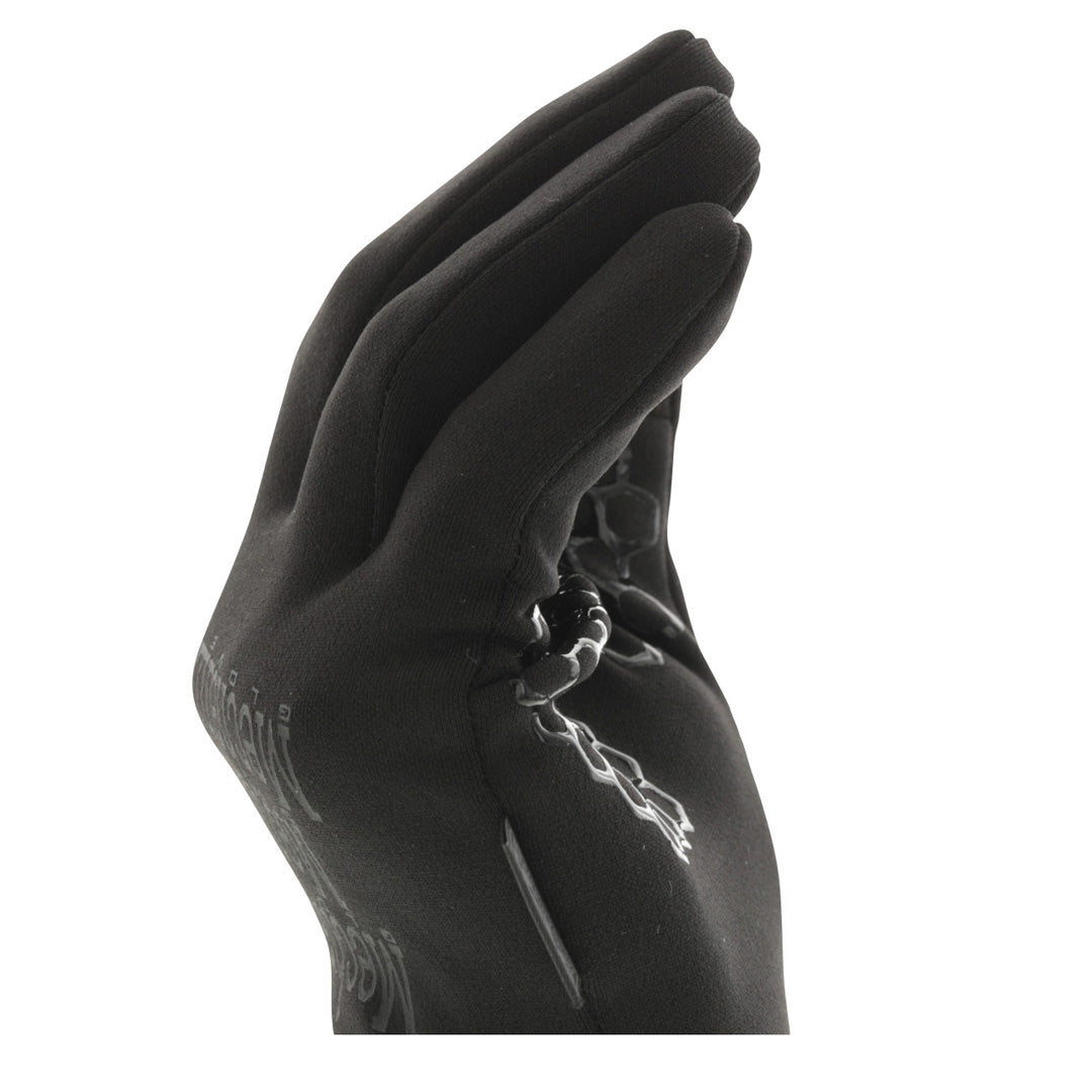 Side view of glove with fingers together, highlighting flexible build and stitching detail.