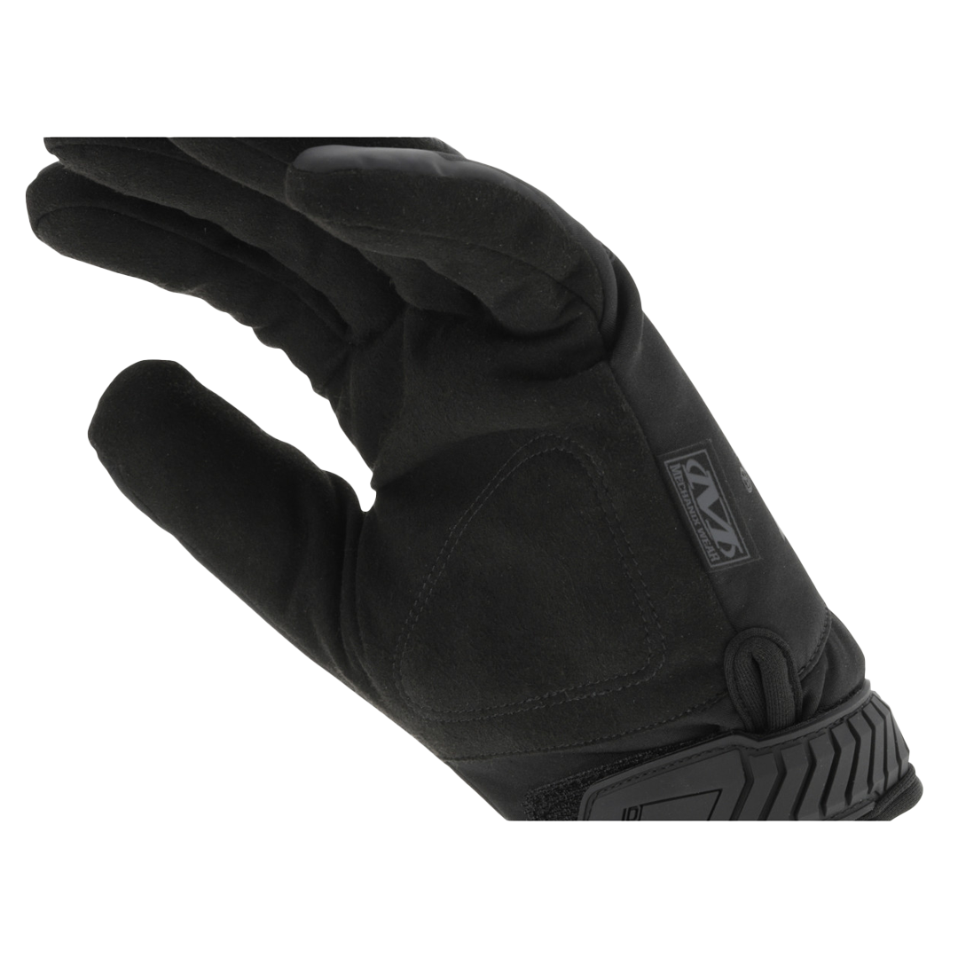 open palm view of Mechanix Wear ColdWork Covert glove with secure hook and loop cuff and reinforced palm area
