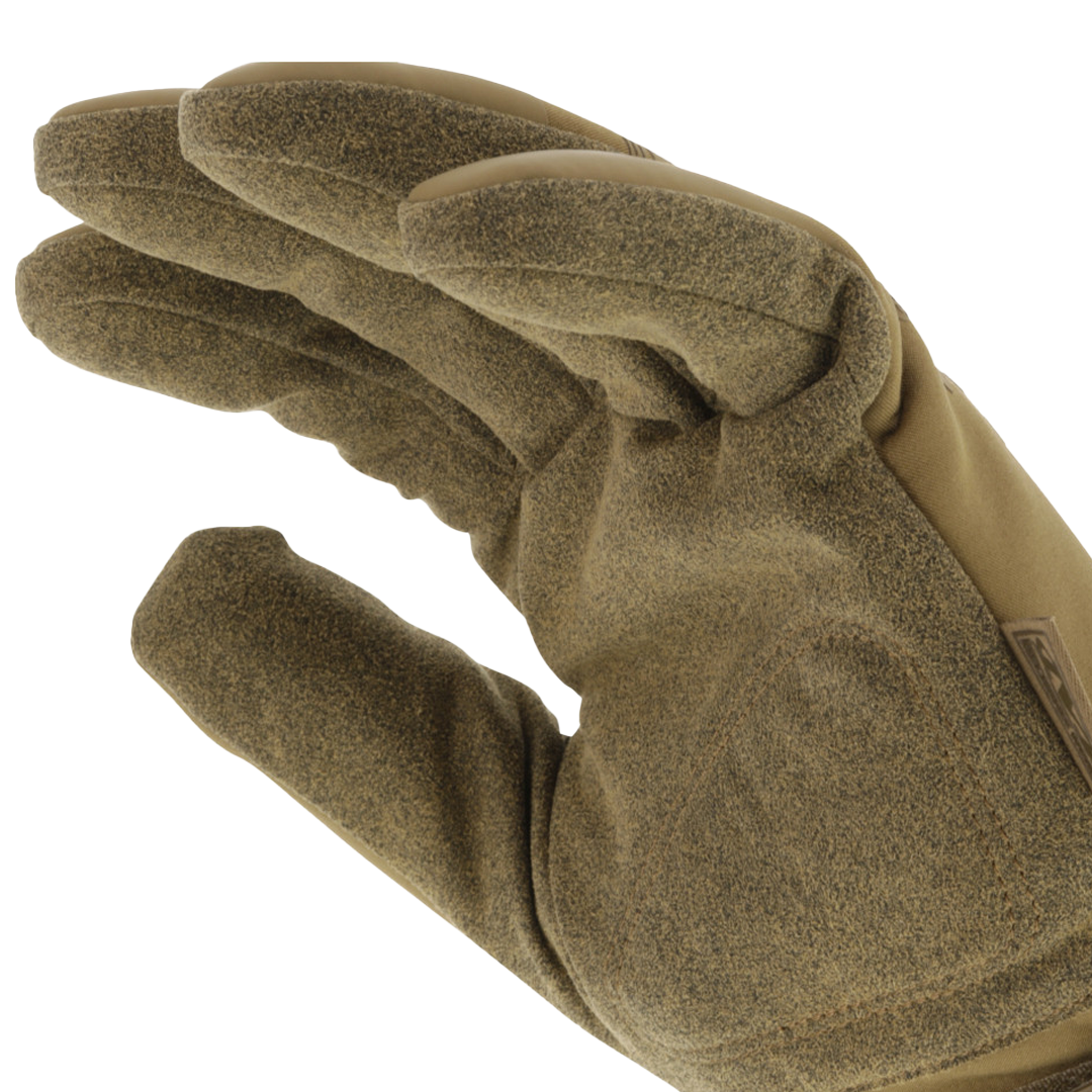 close-up of glove palm and thumb showing durable fleece lining and reinforced stitching