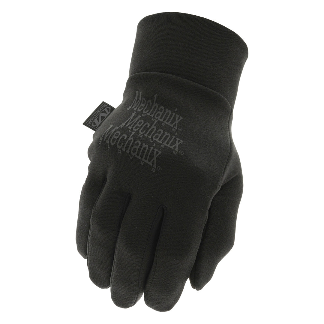 Top view of Mechanix Wear ColdWork Base Layer Covert glove showing black softshell finish.