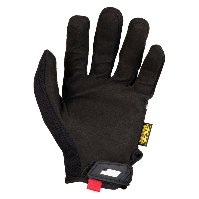 Palm side of Mechanix Wear The Original Black Work Gloves highlighting the synthetic leather construction and textured grip.