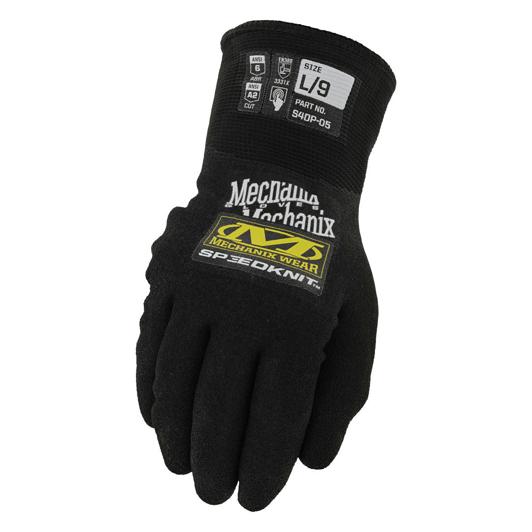 Mechanix Wear SpeedKnit™ Thermal S4DP05 gloves in black, showcasing insulation and cut-resistant features for cold weather work.
