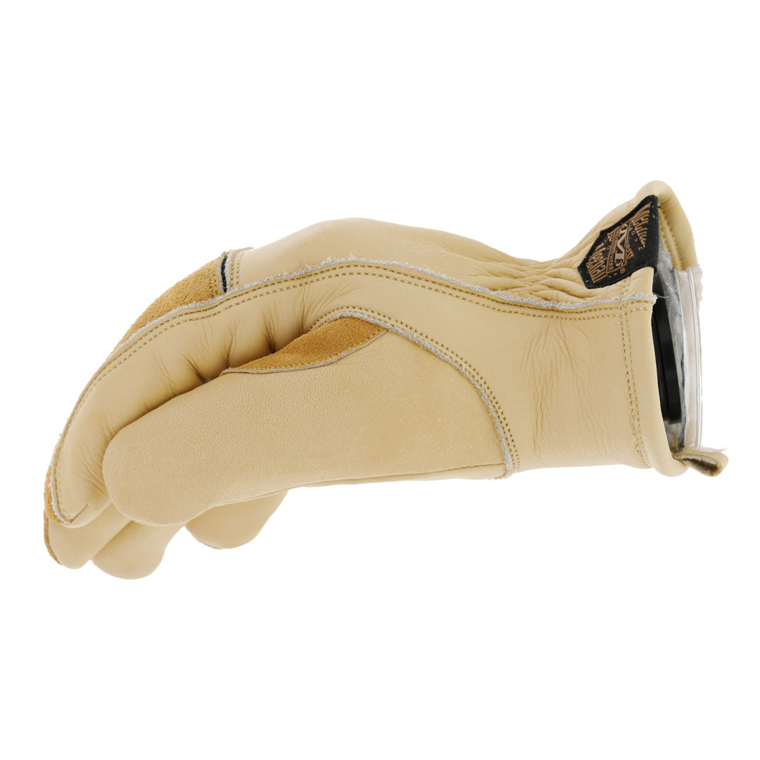 Side view of Mechanix Wear Leather Insulated Driver Coldwork Gloves with detailed stitching and padding, crafted with Durahide technology for superior cold weather protection.