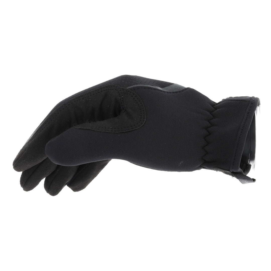 Mechanix Wear FastFit Covert Tactical Gloves angled view, featuring the elastic cuff and durable synthetic leather palm for tactical operations.