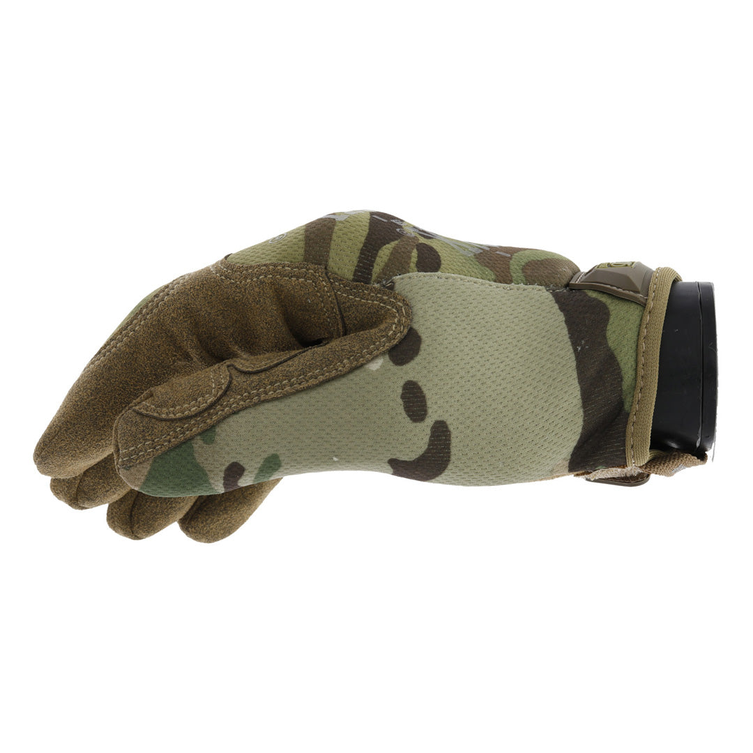 Profile shot of Mechanix Wear The Original Multicam Tactical Gloves with detailed stitching and camo design for military use.