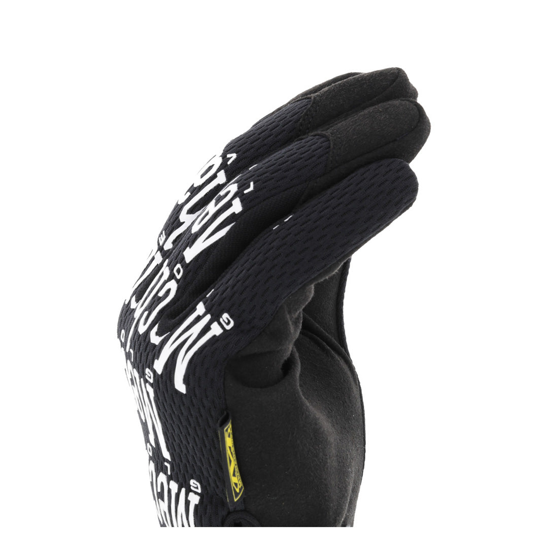 Isolated side view of Mechanix Wear The Original Black Work Gloves, showing the textured grip and flexible fit.