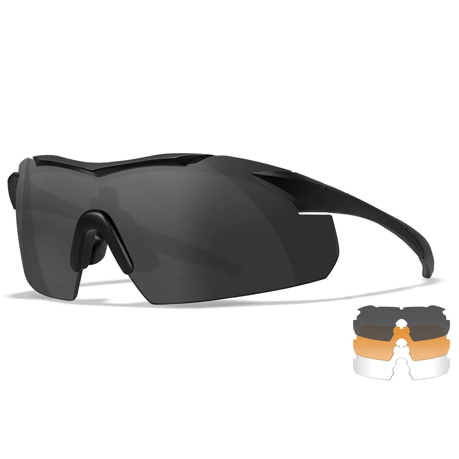 WX Vapor 2.5 Glasses - 3 Shields Set - Grey, Clear & Light Rust shields - Matte Black Frame
