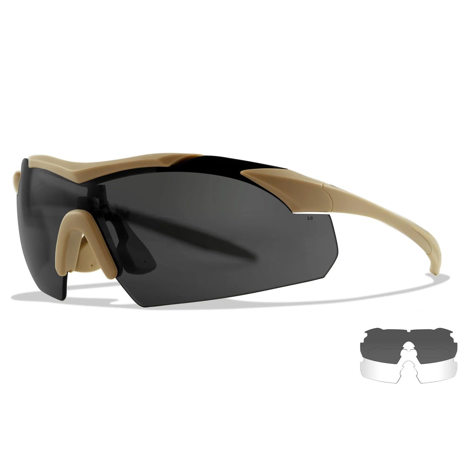 WX Vapor 2.5 Glasses - 2 Shields Set - Grey & Clear shields - Matte Tan Frame
