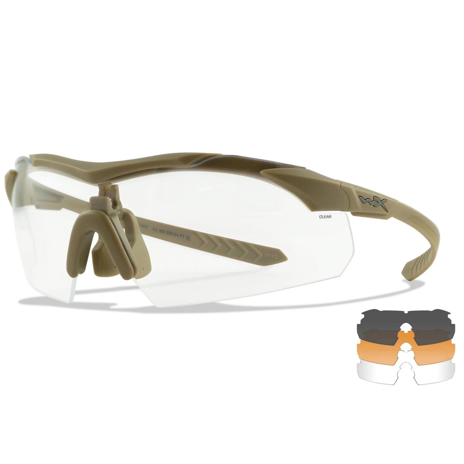 WX Vapor 2.5 Comm Glasses - 3 Shields - Grey, Clear & Light Rust shields - Matte Tan Frame - Bellmt