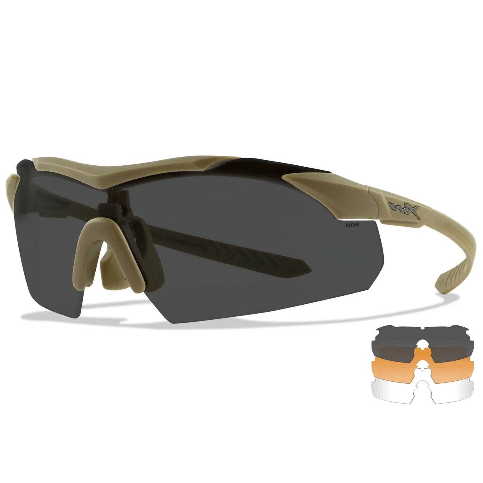 WX Vapor 2.5 Comm Glasses - 3 Shields - Grey, Clear & Light Rust shields - Matte Tan Frame