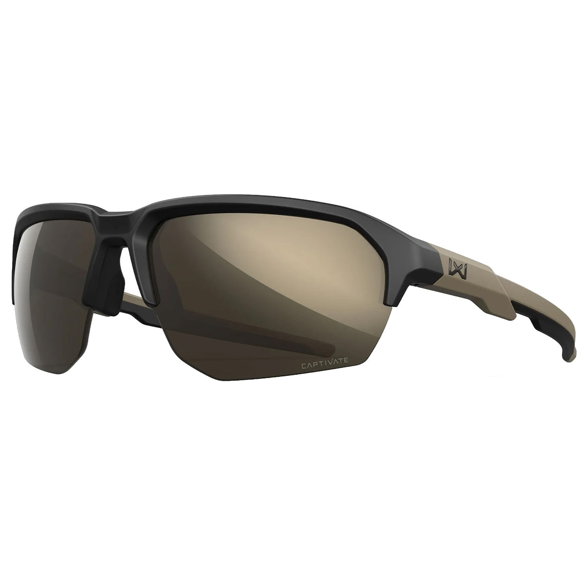 WX Jakl Captivate Ballistic-Rated Sunglasses - Tungsten Mirror Lens, Matte Black/Tan Frame
