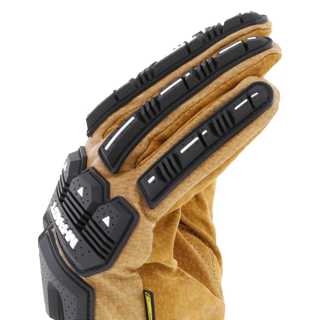 mechanix wear m-pact 360 cut resistant glove close up of finger protection with black thermoplastic rubber guards