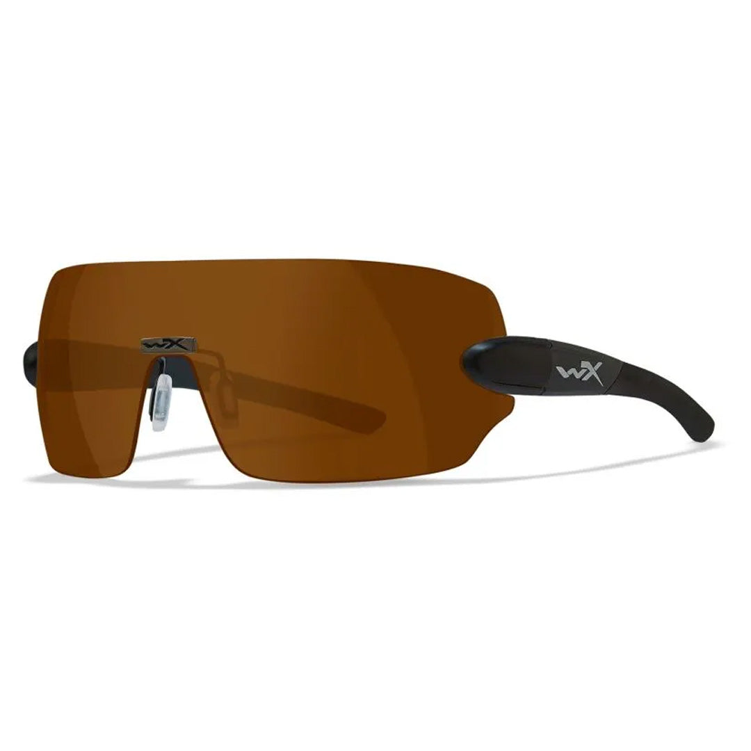 Wiley X WX Detection eyewear with a copper lens, featuring a matte black frame, designed for tactical and shooting applications.