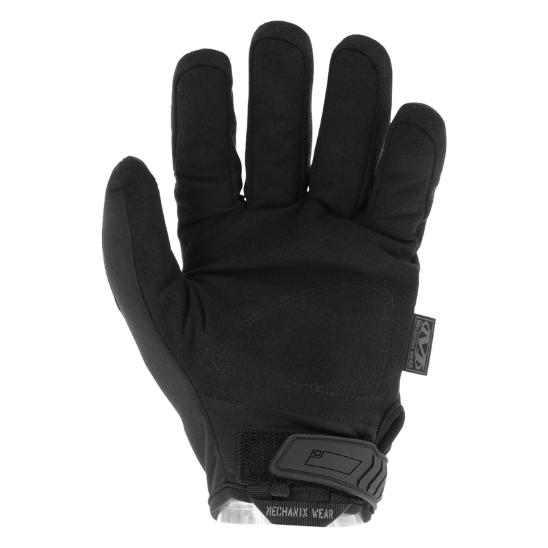 palm view of Mechanix Wear ColdWork Covert glove showing synthetic suede surface and touchscreen-ready fingertips  