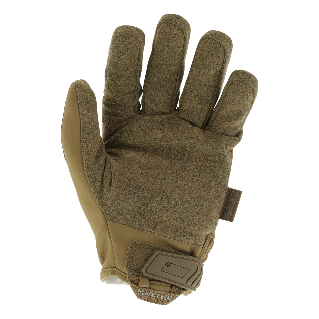palm view of coyote brown tactical glove showing fleece-lined interior and textured grip surface