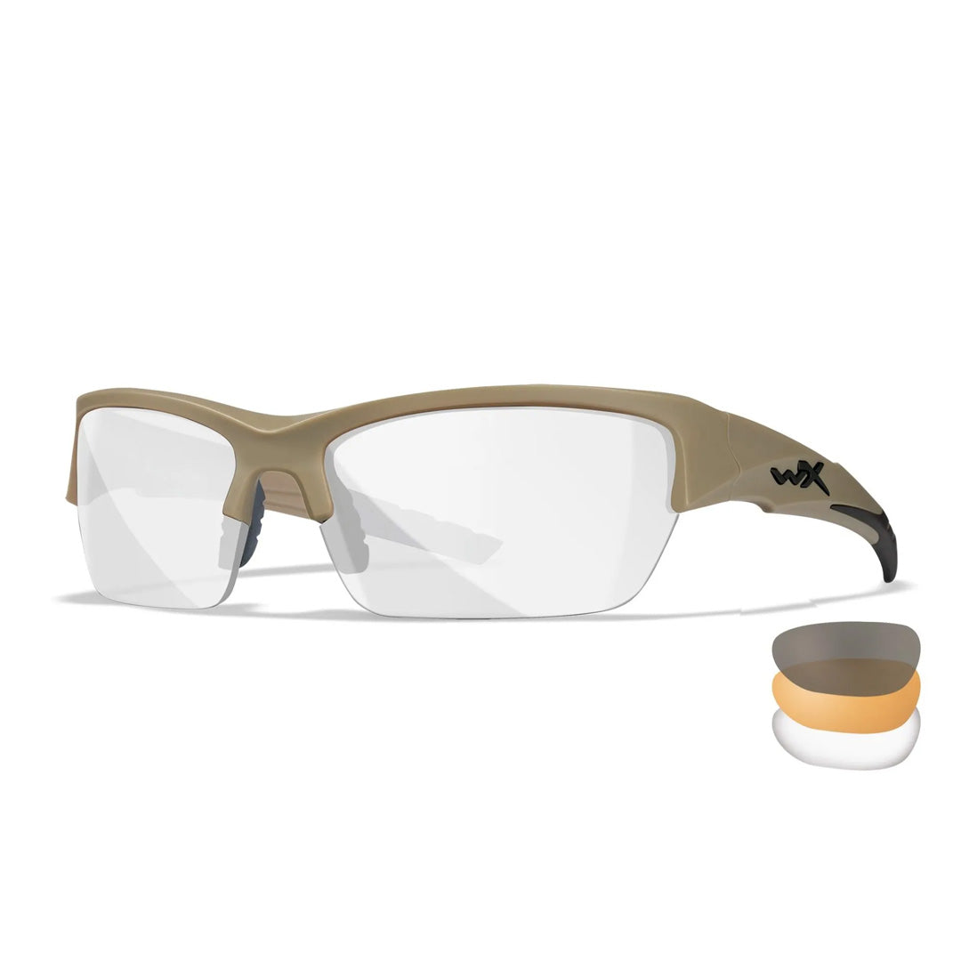 WX Valor 2.5 Grey/Clear/Light Rust 3 Lens Set with Matte Tan frame Protective Eyewear - Bellmt