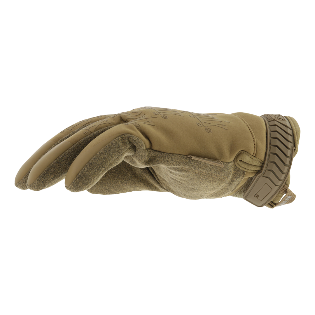 low profile side view of glove showing ergonomic design and textured palm grip