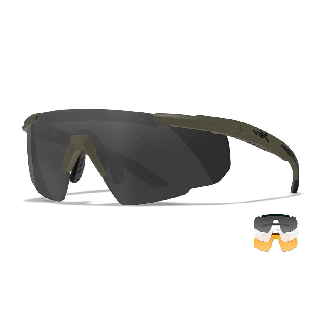 Saber Advanced Smoke/Clear/Rust Matte OD Green Frame 3 Lens set Protective Eyewear - Bellmt