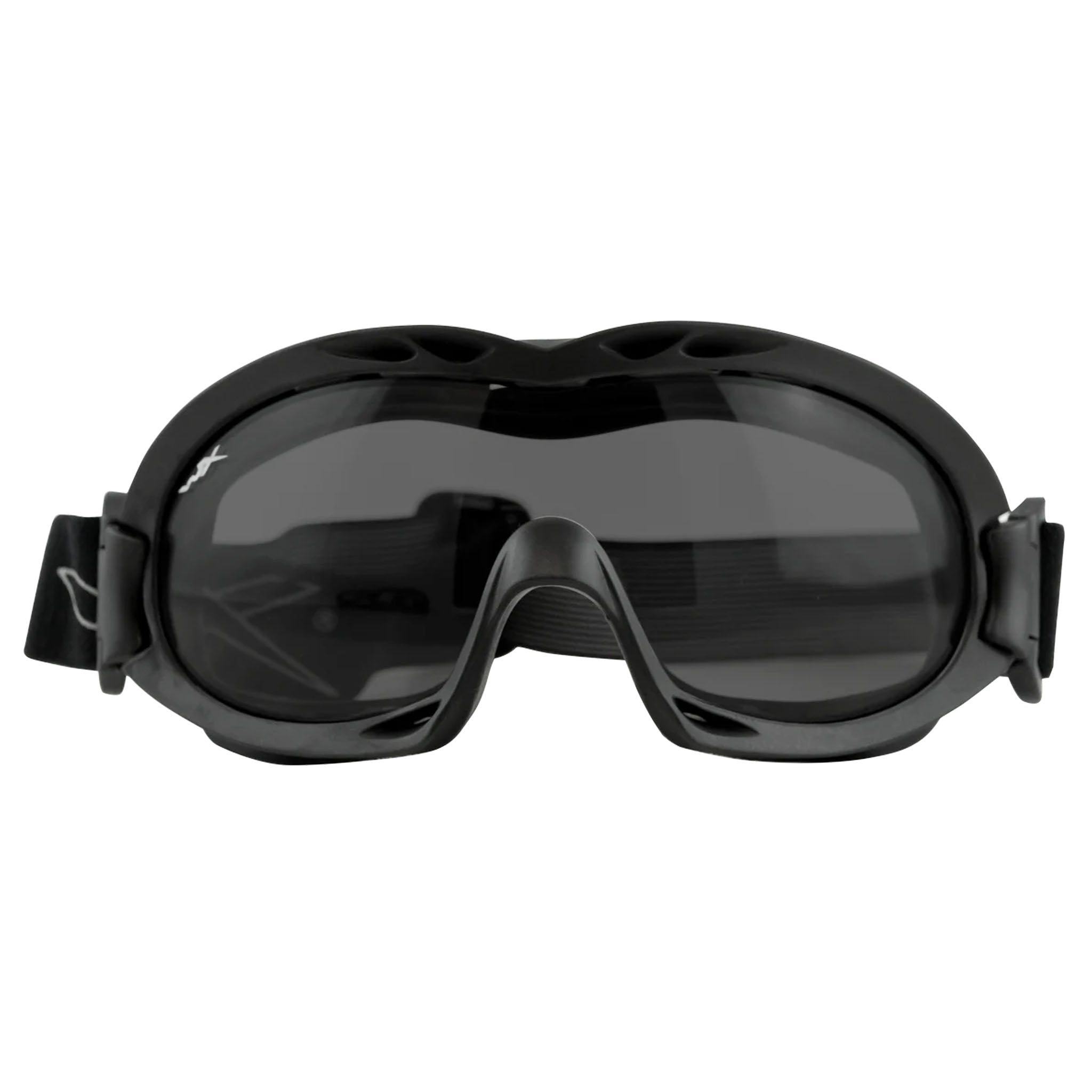 Side view of Wiley X Nerve Tactical Goggles with an adjustable black strap, suitable for various head sizes.