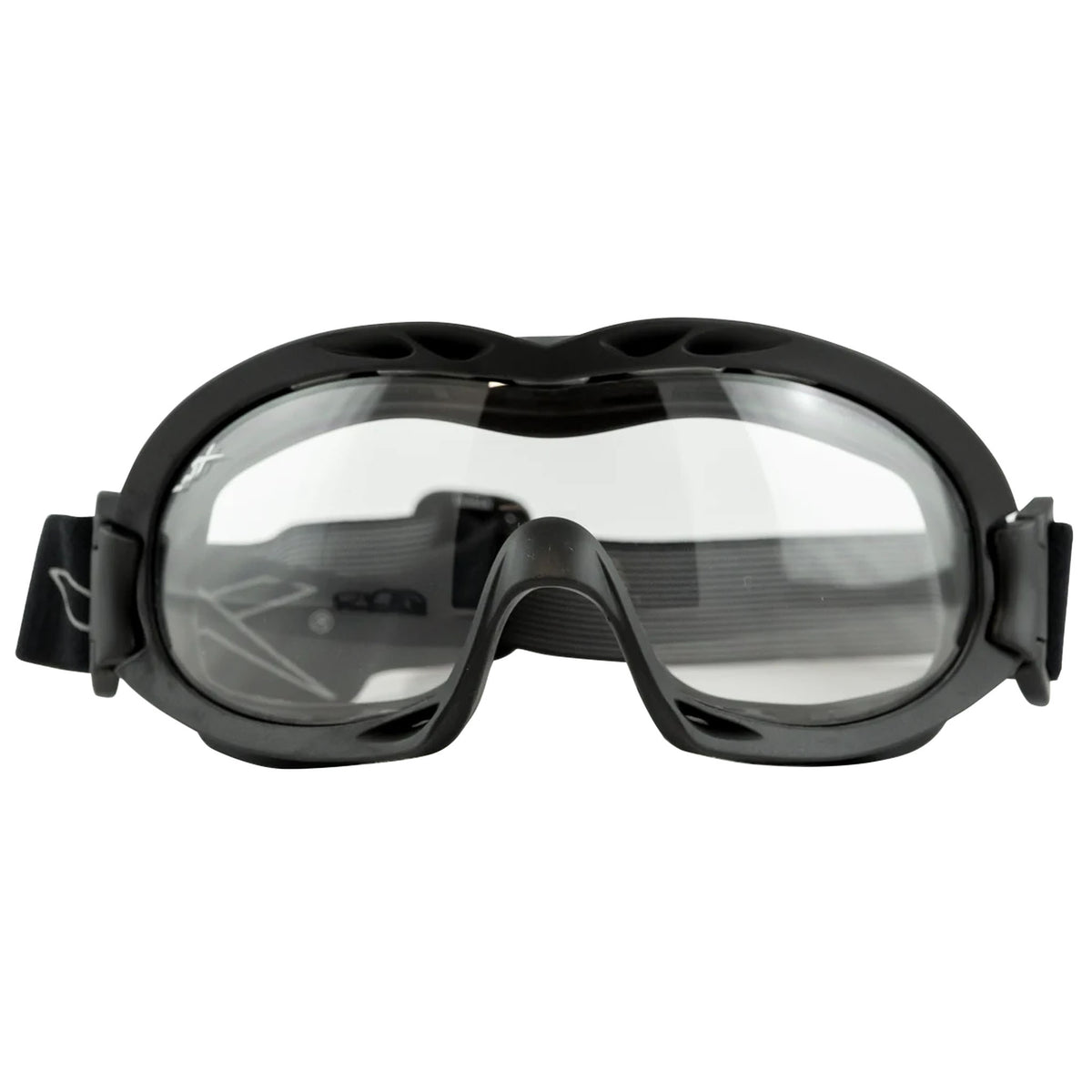 Black Wiley X Nerve Tactical Goggles shown from the front, highlighting the wide, protective lenses and sleek design.