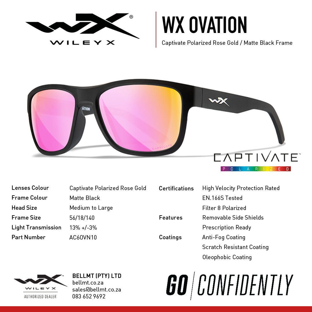WX Ovation Captivate Rose Gold Mirror Matte Black Frame Protective Eyewear - Bellmt