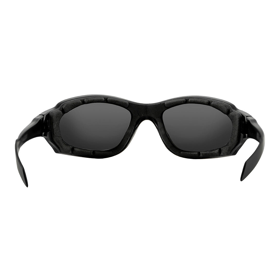 rear angled view of wiley x xl-1 advanced comm 2.5 matte black frame highlighting slim comm temples 