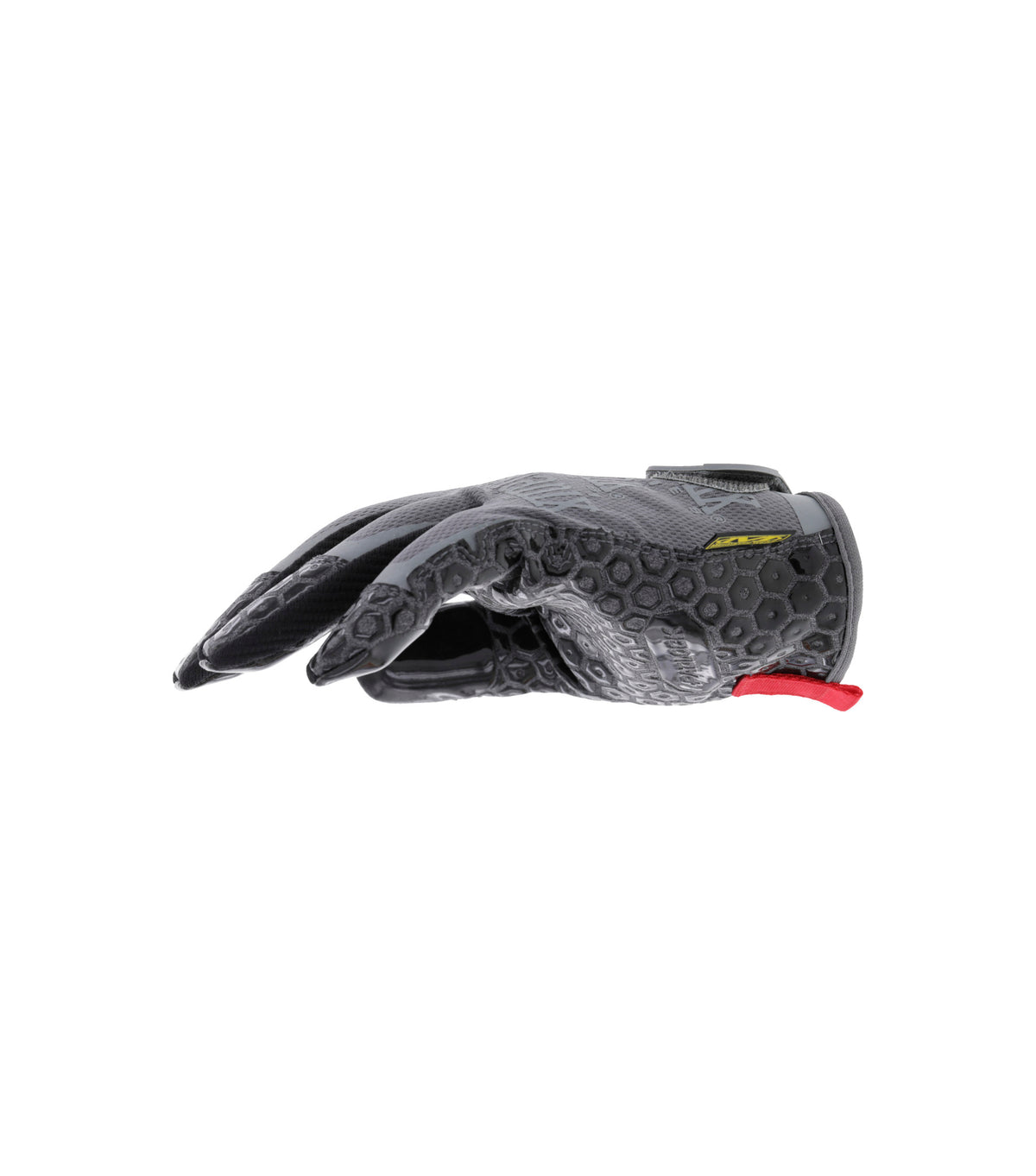 Palm-side view of Mechanix Wear Box Cutter™ gloves displaying the Padlock™ no-slip silicon grip and synthetic leather for secure handling in maintenance and repair work.