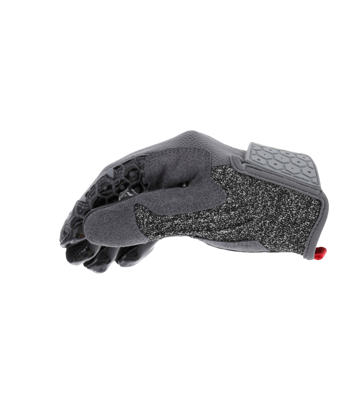 Side profile of the Mechanix Wear Box Cutter™ gloves illustrating the Padlock™ no-slip grip design and cut-resistant thumb area, ideal for industrial applications.